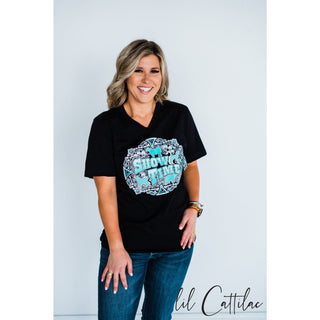 Show Time Buckle - Stock Show V-Neck Tee