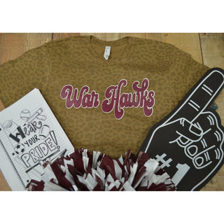 McMurry University War Hawks - Script with Animal Print T-Shirt
